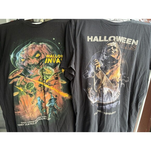 Horror Movie Lot Of 2 Black Graphic T-shirts Men XL Halloween Invasion - Picture 1 of 10